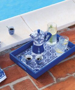 Alternative view of Set Moka Express Blu Mediterraneo 3 tz, 3 bicchierini di porcellana e 3 palettine argentate