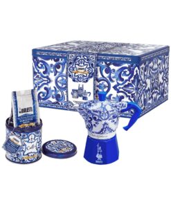 Set Moka Express Blu Mediterraneo 3 tz e Perfetto Moka Autentico