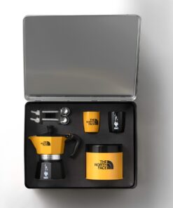 Set Moka Express The North Face 3 tz 2 bicchierini 2 cucchiaini e caffè Perfetto Moka 100 gr in latta